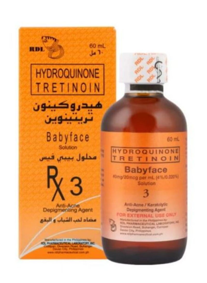 Hydroquinone Tretinoin Babyface Solution RX3 Anti-Acne and Depigmenting Agent, 60 mL - pzsku/Z934A63D26F64479D2BC2Z/45/_/1738404069/2b3e6658-35f8-43f8-9903-a95abbcb43d3