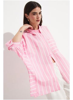 JUNE June Women Viscose Blend Striped Shirt Pink - White  - Image 1