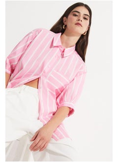 JUNE June Women Viscose Blend Striped Shirt Pink - White  - Image 4