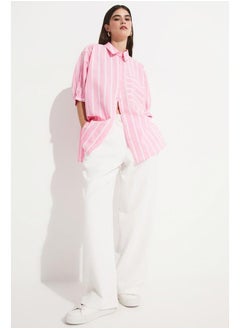 JUNE June Women Viscose Blend Striped Shirt Pink - White  - Image 3