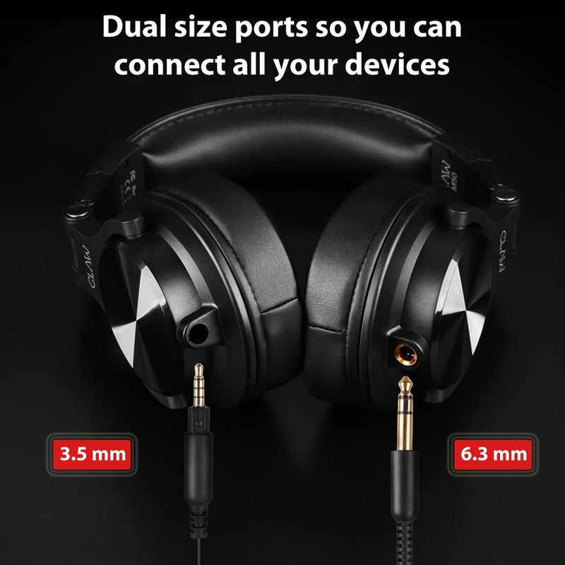 CLAW SM50 Professional Studio Monitoring DJ Wired Over Ear Headphones with 2 Detachable Cables (2.8m Coiled Cable & 1.2m Straight Cable with Mic and in-line Controls) (SM50 Black) - Image 4