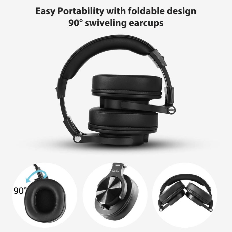 CLAW SM50 Professional Studio Monitoring DJ Wired Over Ear Headphones with 2 Detachable Cables (2.8m Coiled Cable & 1.2m Straight Cable with Mic and in-line Controls) (SM50 Black) - Image 3
