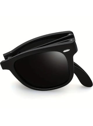 Men'S Retro Folding Glasses - Black PC Frame & Mirrored Lenses, Perfect for Casual Wear & Outdoor Adventures (Includes eyeglass case),sunglasses - view 2