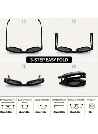Men'S Retro Folding Glasses - Black PC Frame & Mirrored Lenses, Perfect for Casual Wear & Outdoor Adventures (Includes eyeglass case),sunglasses - view 4