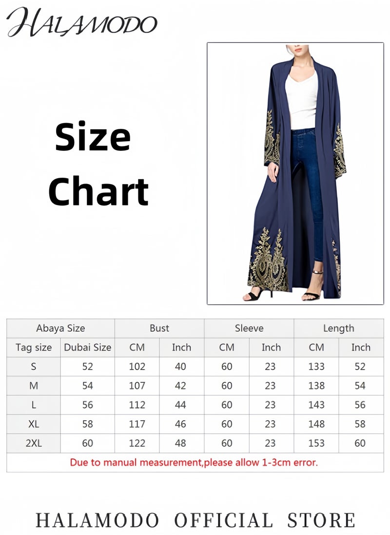 HALAMODO - Women's Abaya Muslim Robe One-Piece V Neck Dress Islamic Full Length Kaftan Daily Casual Dress Long Sleeve Cardigan Floral Patchwork Gown - Image 1