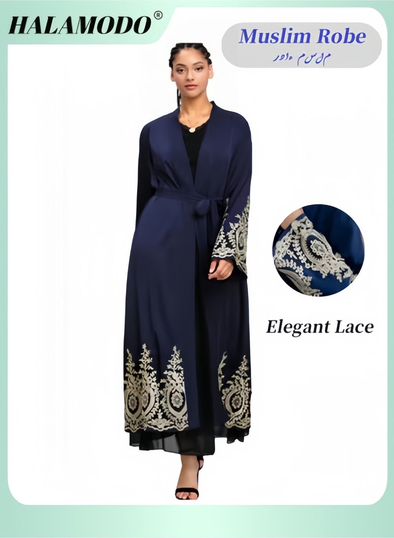هالامودو عباية نسائية مسلمة بقبة V ثوب واحد بطول كامل فستان إسلامي قطعة واحدة بأكمام طويلة ومعطف باتشورك زهري - Image 1
