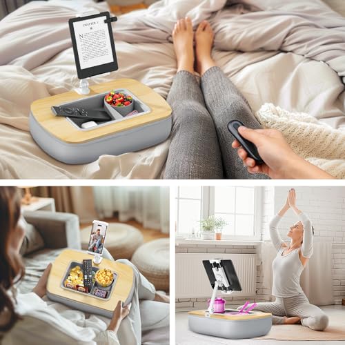 ERGONOV Tablet Stand Pillow with Snack Bowl, iPad Lap Holder for Hands-Free Reading and Relaxation on Bed,Couch,Recliner, 360° Rotating Clip for 4.7-13" Kindle,eBook,Tablet,iPhone (Birch Gray) - Image 4