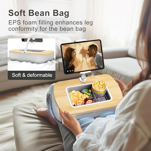 ERGONOV Tablet Stand Pillow with Snack Bowl, iPad Lap Holder for Hands-Free Reading and Relaxation on Bed,Couch,Recliner, 360° Rotating Clip for 4.7-13" Kindle,eBook,Tablet,iPhone (Birch Gray) - Image 2