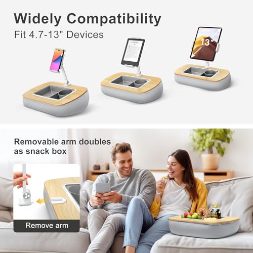 ERGONOV Tablet Stand Pillow with Snack Bowl, iPad Lap Holder for Hands-Free Reading and Relaxation on Bed,Couch,Recliner, 360° Rotating Clip for 4.7-13" Kindle,eBook,Tablet,iPhone (Birch Gray) - Image 5