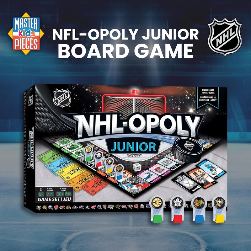 Master Pieces NHL League Opoly Jr Board Game – Officially Licensed Family Hockey Game for Kids Ages 6 and Up – Educational and Fun Collectible Board Play – Great Hockey Gifts for Boys 8-12 - Image 3