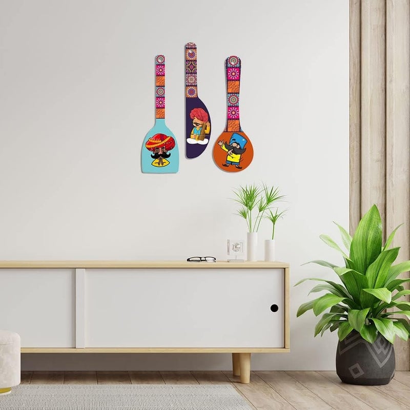 Artvibes Rajasthani Culture Wooden Wall Hanger - Modern Decor for Home & Office - Image 4