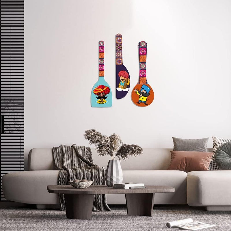 Artvibes Rajasthani Culture Wooden Wall Hanger - Modern Decor for Home & Office - Image 3