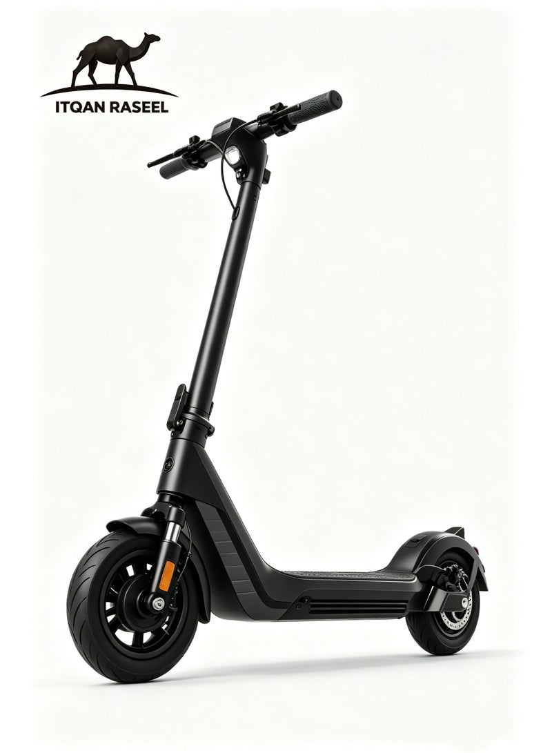 ITQAN RASEEL LED Display 500W Motor E scooter, Top Speed 25km/h (3 gears speed mode), Range 42KM, 48V 1AH Battery, 10-Inch Tires, Dual Disc Brakes, Front and Rear Suspension, Foldable Aluminum Alloy Frame, LED Headlight, Adult/Teen Electric Scooter, Load Capacity 120kg, Fast Urban Commuting Electric Scooter, Long Range, Electric Bike with Air-Filled Tires and Easy Folding Design, Fast Urban Commuting Electric Scooter, Perfect Scooter for Outdoor Adventures - Image 1