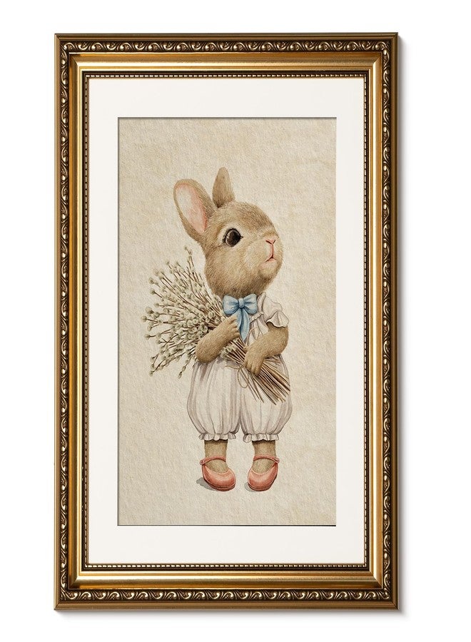 ARPEOTCY Gold Framed Canvas Wall Art, Baby Rabbit Animal Art Prints, Cute Bunny Decor for Kids Girls Room Nursery Playroom, Easter Gift for New Mom, 13x16 Inch - Image 1