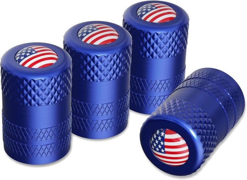CKAuto American Flag Valve Stem Caps, Aluminum USA Tire Valve Caps, Universal Dust Proof Stem Covers for Cars, Trucks, Bikes, Motorcycles, Bicycles, Corrosion Resistant, 4 Pack(Blue) - Image 1