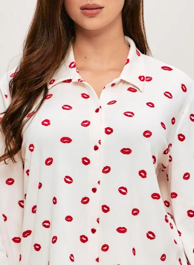 UNDIZ White Ribbed jersey shirt with lip print for Women | Best Price UAE