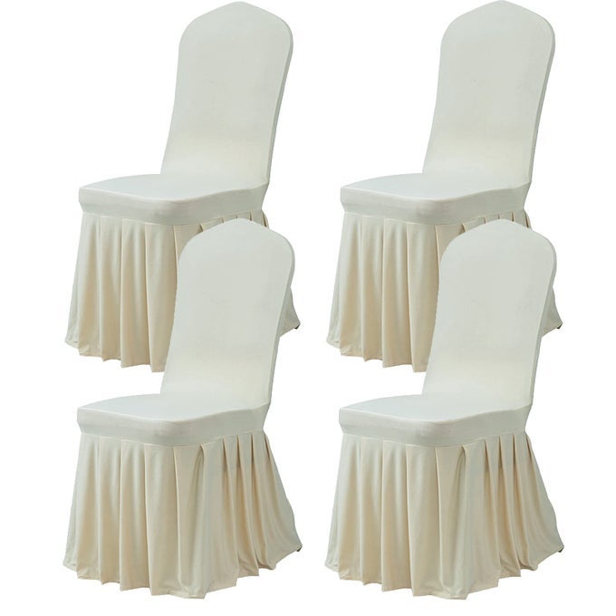 Dining Room Chair Covers Set of 4 Stretch Parsons Slipcovers with Skirt Super Fit Spandex Chair Seat Protector Cover for Dining Room Hotel Ceremony Ivory