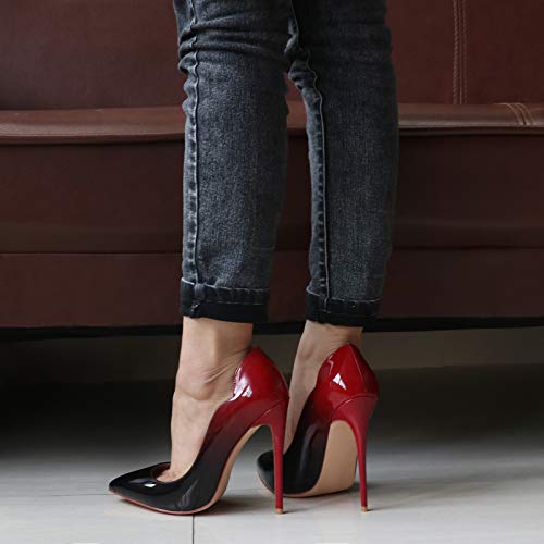 COLETER High Heels for Women, 4.72 inch/12cm Pointed Toe Dress Shoes Stiletto Heels Evening Party Pumps Red Black 8 US - Image 5