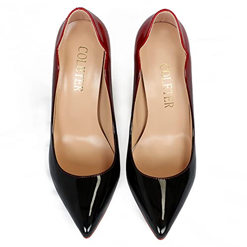 COLETER High Heels for Women, 4.72 inch/12cm Pointed Toe Dress Shoes Stiletto Heels Evening Party Pumps Red Black 8 US - Image 2