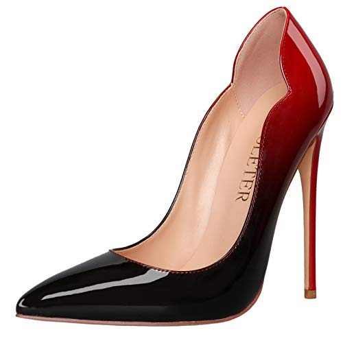 COLETER High Heels for Women, 4.72 inch/12cm Pointed Toe Dress Shoes Stiletto Heels Evening Party Pumps Red Black 8 US - Image 1