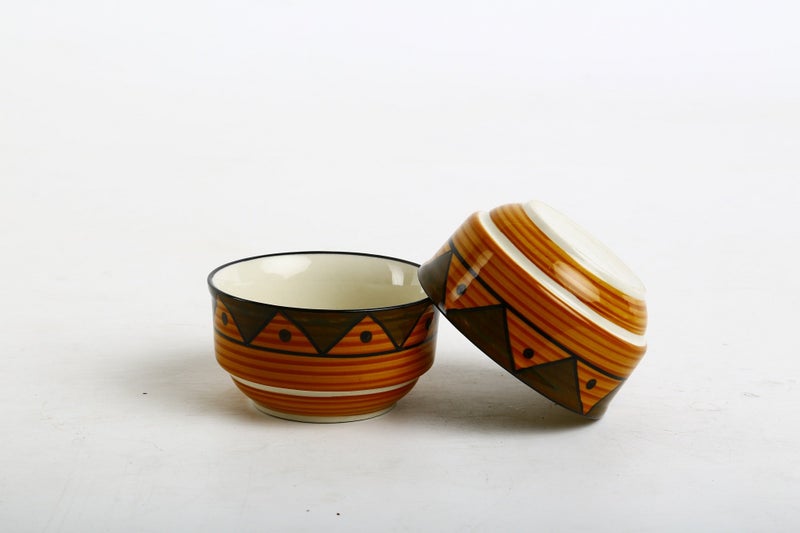 Caffeine Ceramic Handmade Brown & Mustard Dining Bowl (Set of 6) - Image 4