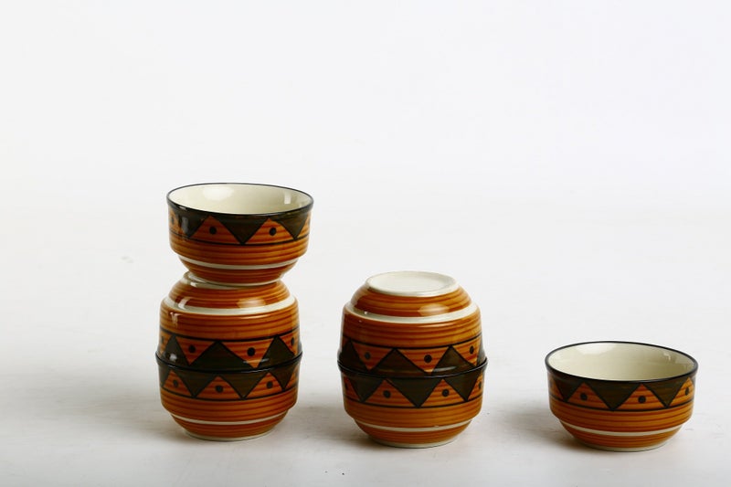 Caffeine Ceramic Handmade Brown & Mustard Dining Bowl (Set of 6) - Image 3