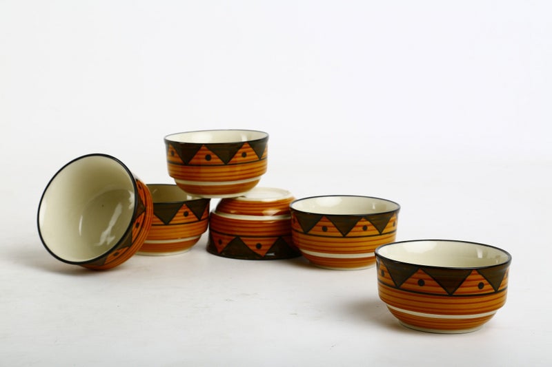 Caffeine Ceramic Handmade Brown & Mustard Dining Bowl (Set of 6) - Image 2