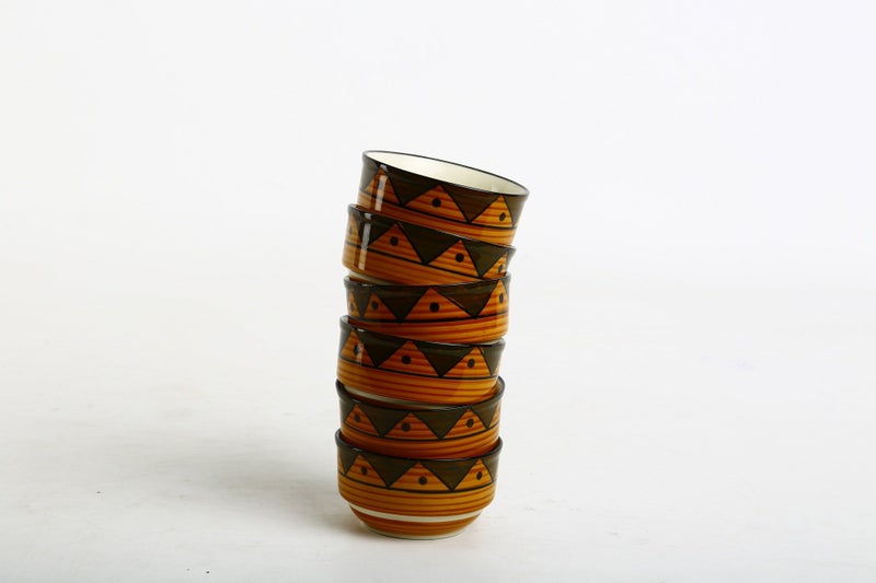 Caffeine Ceramic Handmade Brown & Mustard Dining Bowl (Set of 6) - Image 1