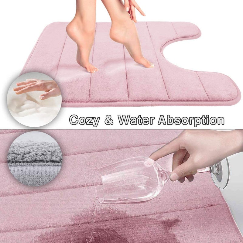 Yimobra Memory Foam Toilet Bath Mat U-Shaped  24 X 20 Inches Soft and Comfortable  Super Water Absorption  Non-Slip  Machine Wash and Easier to Dry for Bathroom Commode Contour Rug  Soft Pink - Image 2