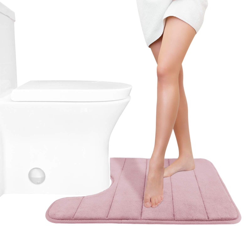 Yimobra Memory Foam Toilet Bath Mat U-Shaped  24 X 20 Inches Soft and Comfortable  Super Water Absorption  Non-Slip  Machine Wash and Easier to Dry for Bathroom Commode Contour Rug  Soft Pink - Image 1