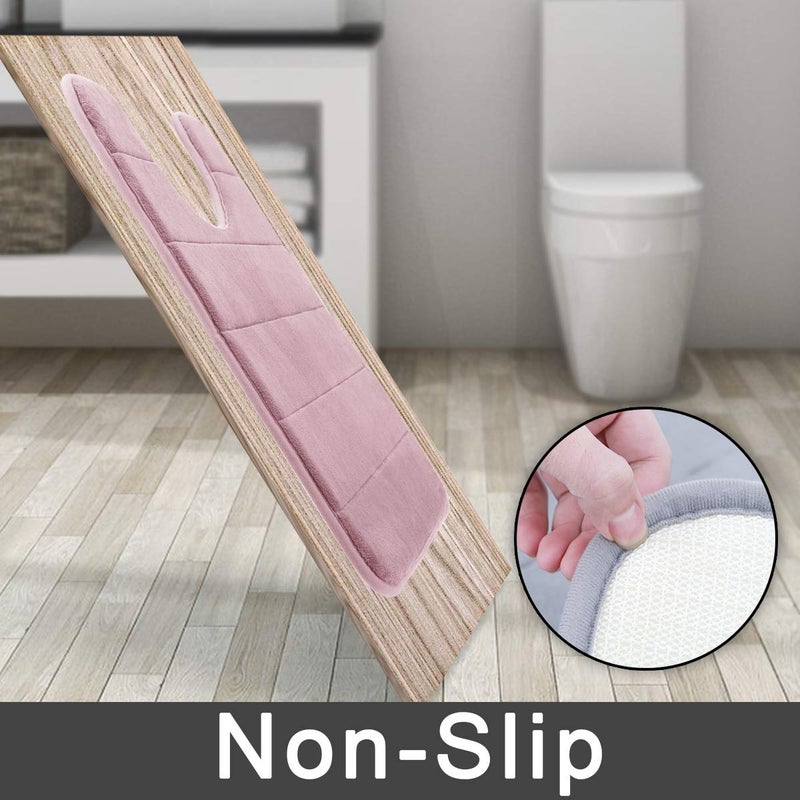 Yimobra Memory Foam Toilet Bath Mat U-Shaped  24 X 20 Inches Soft and Comfortable  Super Water Absorption  Non-Slip  Machine Wash and Easier to Dry for Bathroom Commode Contour Rug  Soft Pink - Image 3