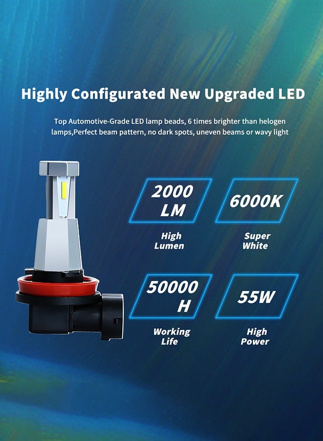 H11 ضوء الضباب مصابيح الضوء الضوء العالمي Fit ومصابيح الجبهة العمل 110W و 2000LM و 6000K بارد الأبيض و IP67 واقي من الماء حزمة من 2. - Image 2