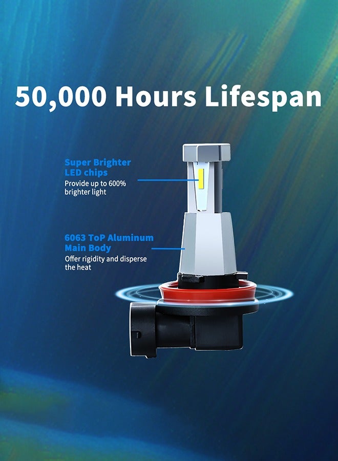 H11 ضوء الضباب مصابيح الضوء الضوء العالمي Fit ومصابيح الجبهة العمل 110W و 2000LM و 6000K بارد الأبيض و IP67 واقي من الماء حزمة من 2. - Image 3