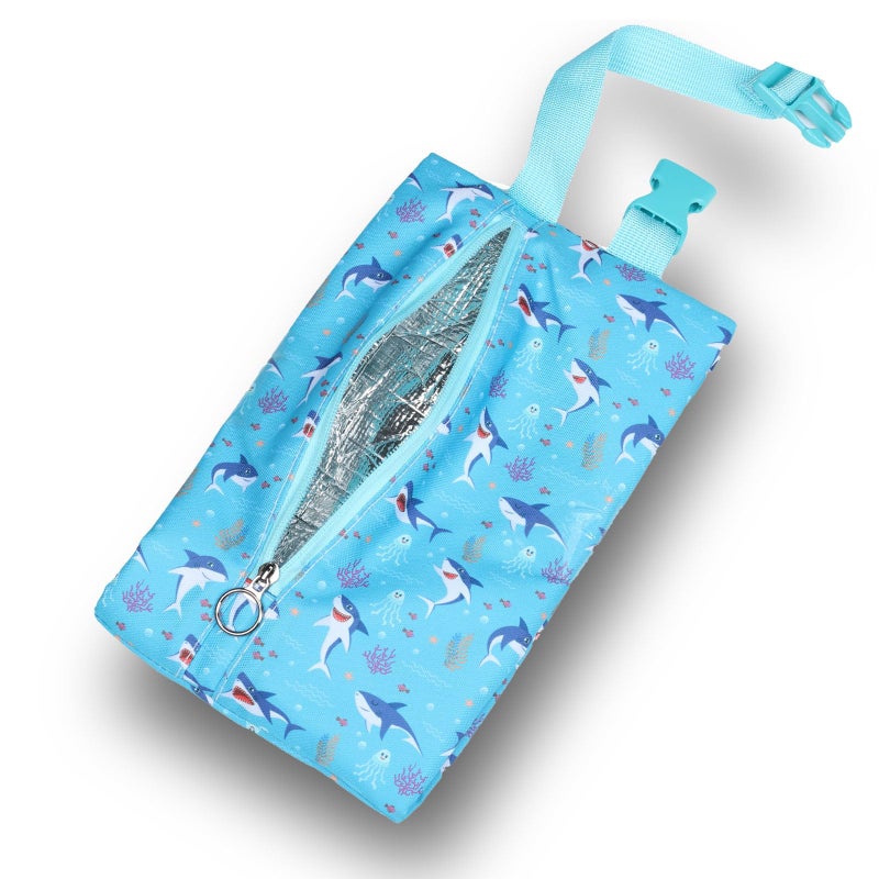 Maplerich Insulated Snack Bag, Freezable Small Cooler Bag with Zipper and Adjustable Buckle, Rectangular Thermal Cooler Bag (Blue Shark) - Image 1
