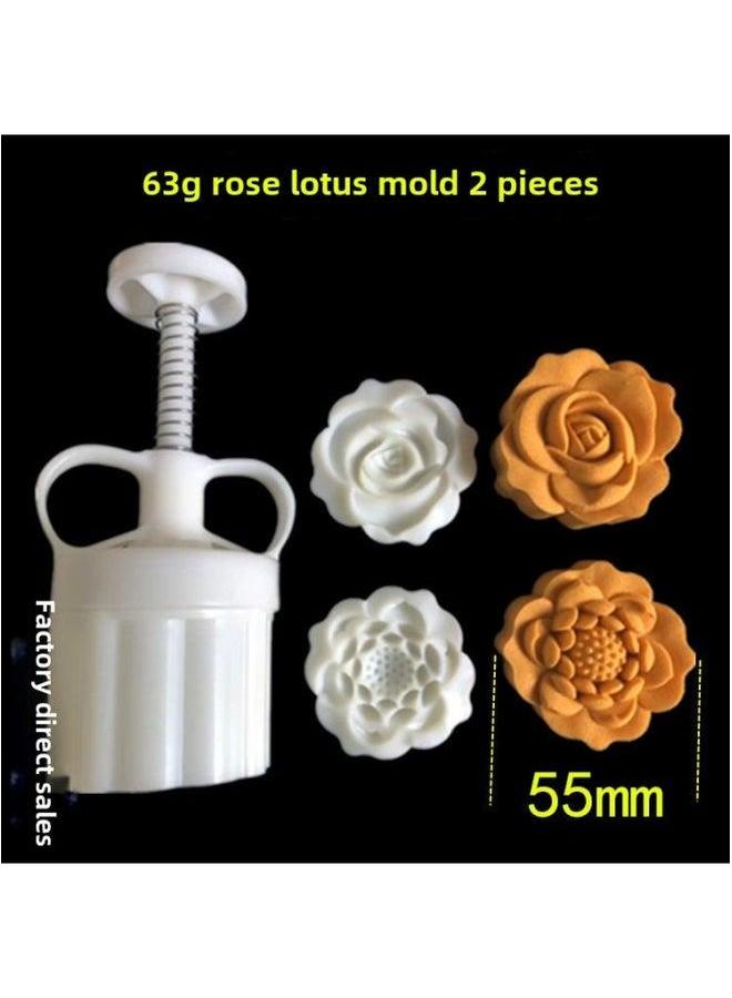 Rose Lotus Pattern Hand-pressed Moon Cake Mung Bean Peach Food Mold Upgrade Strengthened Quantitative Adjustment-Specifications:75g 2 Pieces  - Image 2