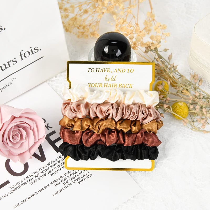 CEELGON 8 Pack Satin Scrunchies - Soft Hair Ties for Bachelorette Party Favors and Bridesmaid Proposal Gifts (Ivory, Rose Gold, Gold, Wine, Black) - Image 4