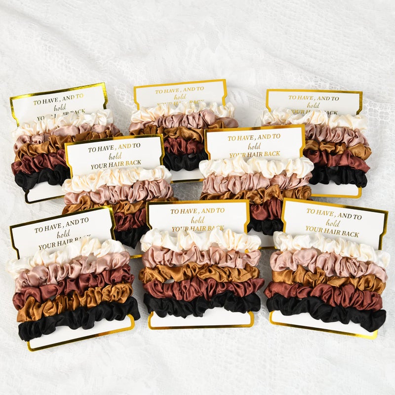 CEELGON 8 Pack Satin Scrunchies - Soft Hair Ties for Bachelorette Party Favors and Bridesmaid Proposal Gifts (Ivory, Rose Gold, Gold, Wine, Black) - Image 5