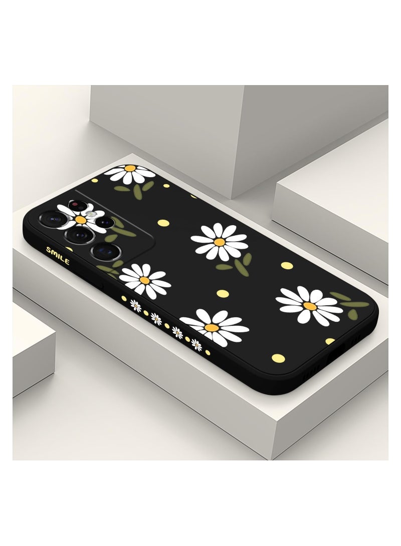 for Samsung S21 Ultra Case, for Samsung Galaxy S21 Ultra Case Butterfly Floral Astronauts Creative Sides Phone Cover Fashionablee Designs Soft Silicone Slim S21 Ultra Phone Case-Daisy Black - Image 1