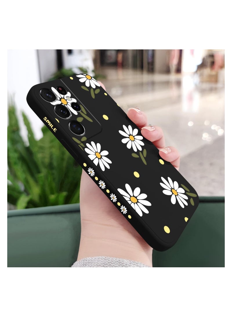 for Samsung S21 Ultra Case, for Samsung Galaxy S21 Ultra Case Butterfly Floral Astronauts Creative Sides Phone Cover Fashionablee Designs Soft Silicone Slim S21 Ultra Phone Case-Daisy Black - Image 3