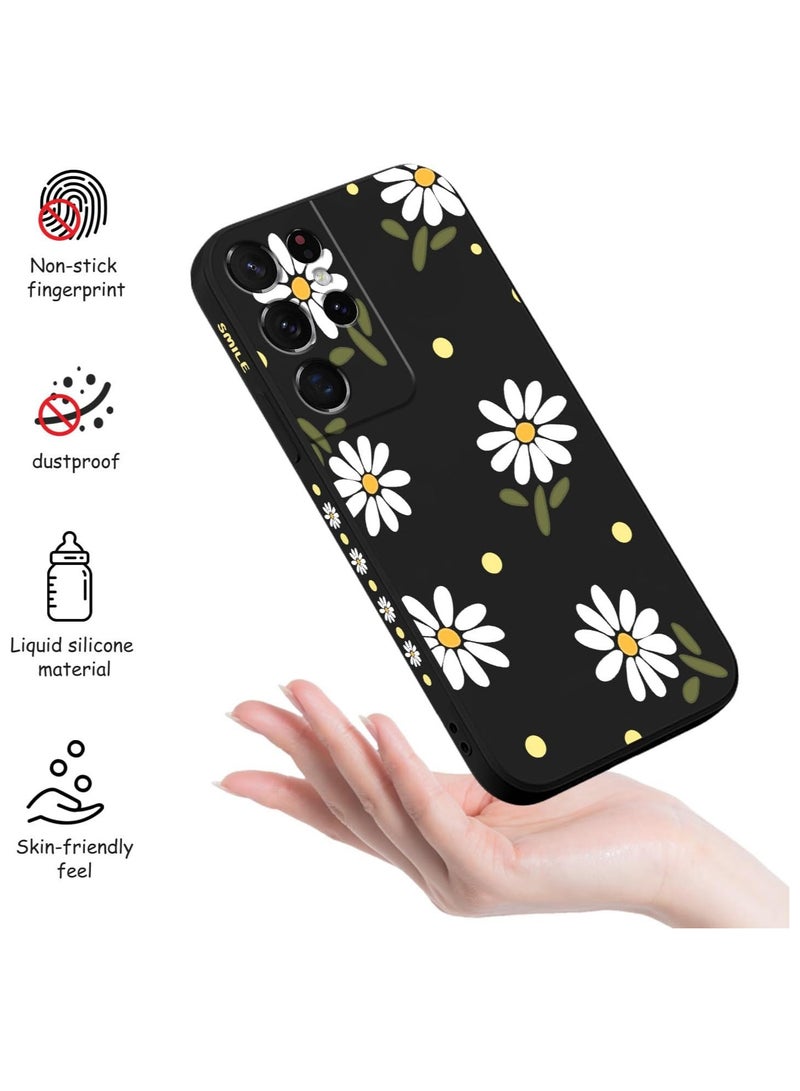 for Samsung S21 Ultra Case, for Samsung Galaxy S21 Ultra Case Butterfly Floral Astronauts Creative Sides Phone Cover Fashionablee Designs Soft Silicone Slim S21 Ultra Phone Case-Daisy Black - Image 5