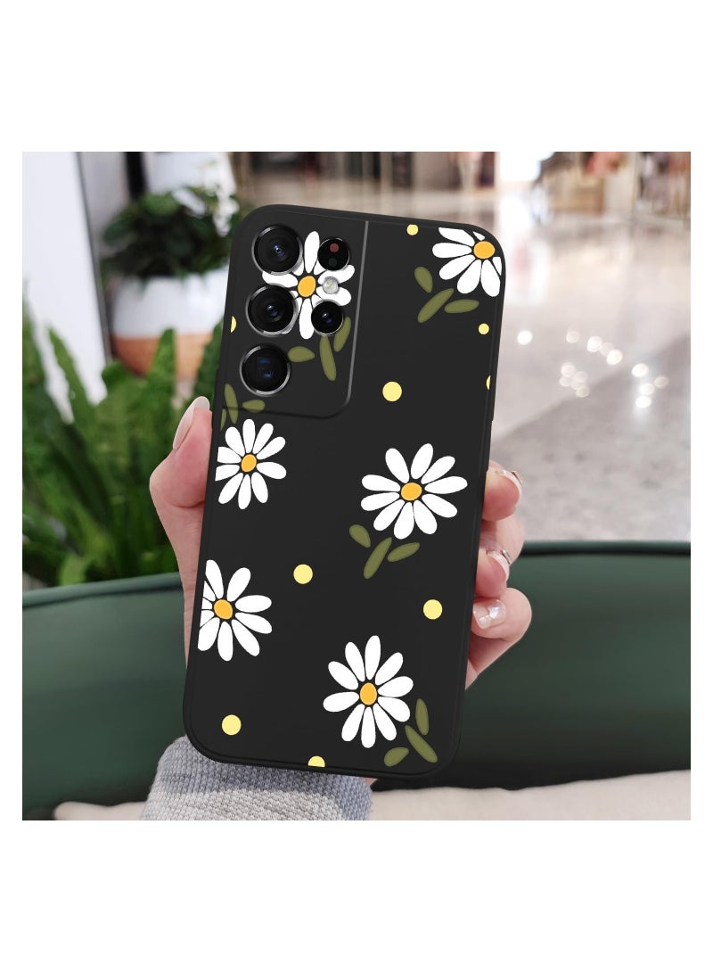 for Samsung S21 Ultra Case, for Samsung Galaxy S21 Ultra Case Butterfly Floral Astronauts Creative Sides Phone Cover Fashionablee Designs Soft Silicone Slim S21 Ultra Phone Case-Daisy Black - Image 2