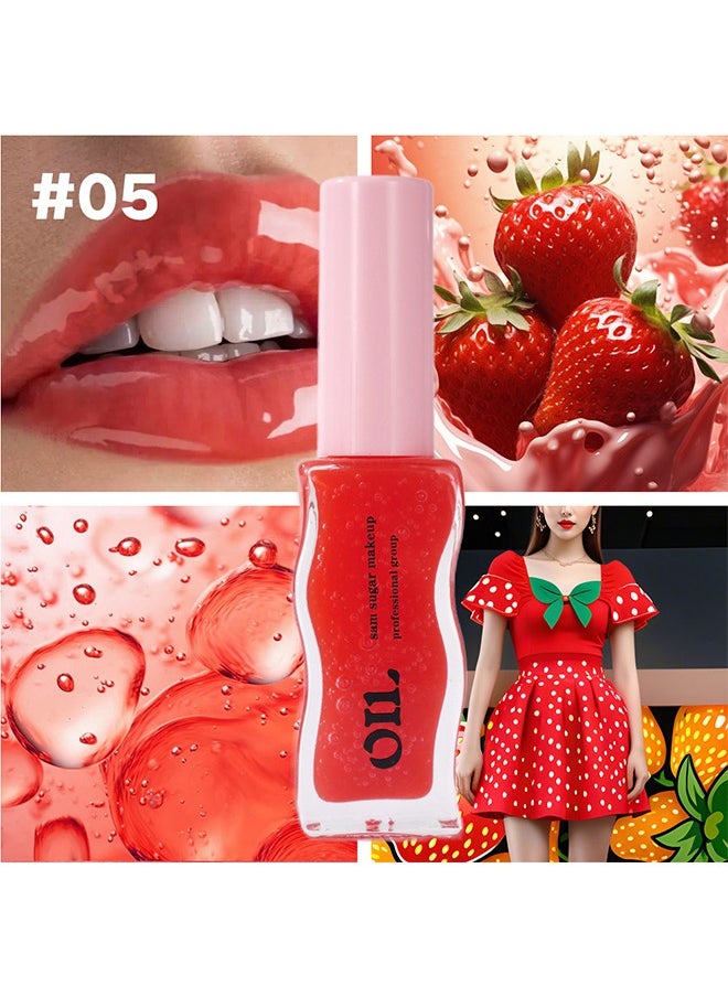 Fruit Honey Lip Care Oil 05#, Strawberry Honey Lip Balm, Smooth + Hydrate Brightening Lip Gloss - 8 ML