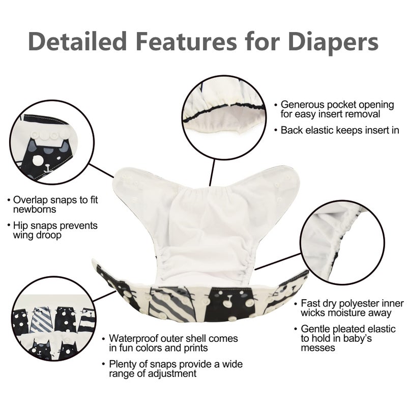 babygoal Reusable Cloth Diapers 6 Pack with 10pcs Inserts, One Size Adjustable Washable Pocket Nappy Covers for Baby Girls and Boys 6FG30 - Image 3
