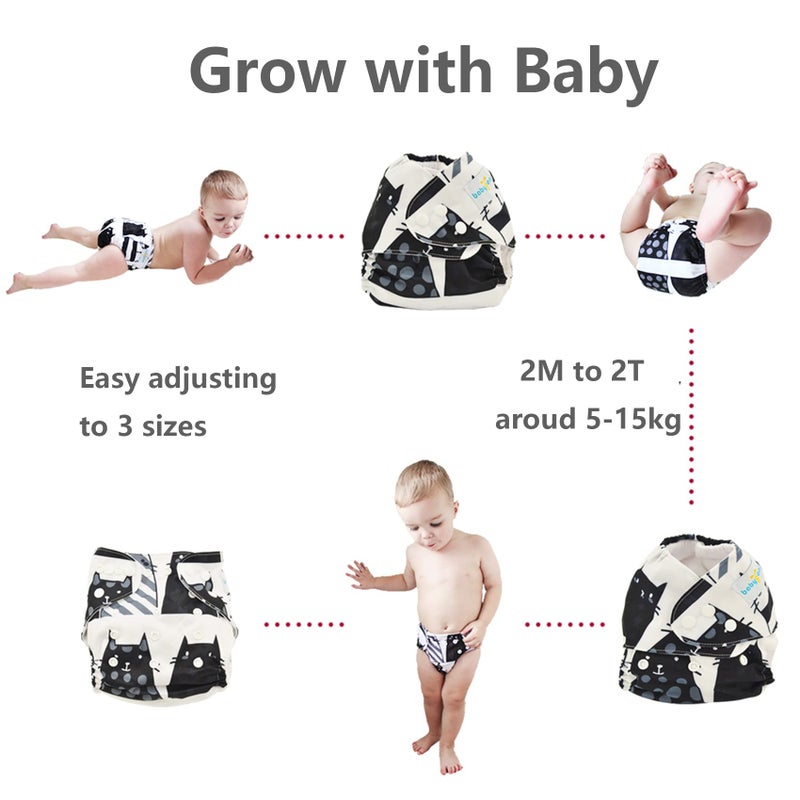 babygoal Reusable Cloth Diapers 6 Pack with 10pcs Inserts, One Size Adjustable Washable Pocket Nappy Covers for Baby Girls and Boys 6FG30 - Image 4