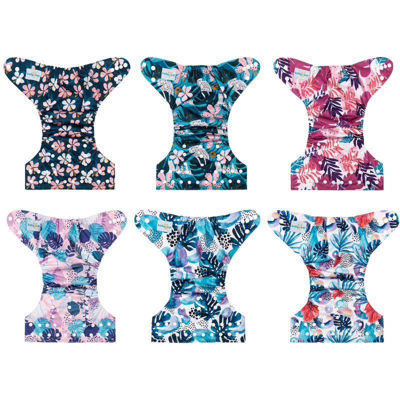 babygoal Reusable Cloth Diapers 6 Pack with 10pcs Inserts, One Size Adjustable Washable Pocket Nappy Covers for Baby Girls and Boys 6FG30 - Image 2