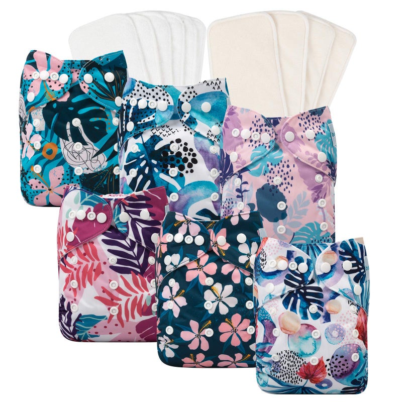 babygoal Reusable Cloth Diapers 6 Pack with 10pcs Inserts, One Size Adjustable Washable Pocket Nappy Covers for Baby Girls and Boys 6FG30 - Image 1