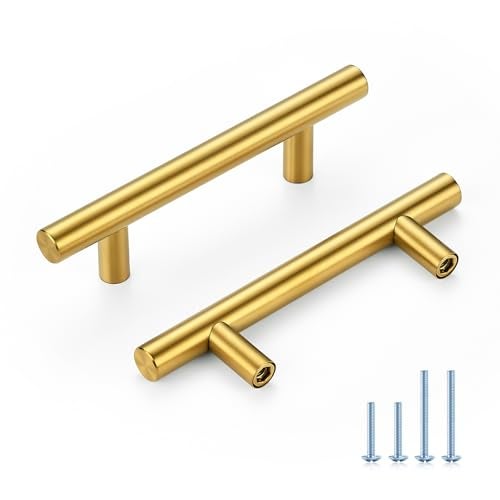 HOME EDIT Brushed Brass Cabinet Handles 3 Inch Hole Spacing, Stainless Steel Drawer Pulls for Cabinets, Kitchen, Bathroom, Dresser 10 Pack - Image 1