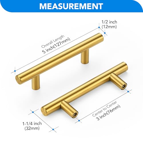 HOME EDIT Brushed Brass Cabinet Handles 3 Inch Hole Spacing, Stainless Steel Drawer Pulls for Cabinets, Kitchen, Bathroom, Dresser 10 Pack - Image 2