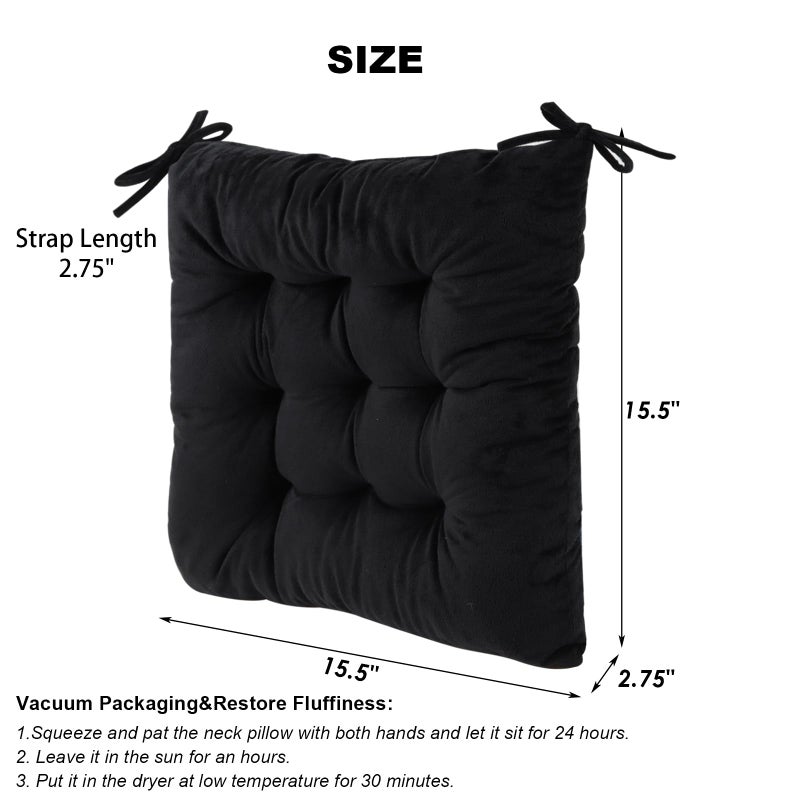 MissSoul MissSoul Set of 2 Chair Cushions for Dining Chairs with Ties  Indoor Non-Slip Kitchen Chair Pad and Dining Room Seat Cushion Mat for Office Living Room Outdoor 15.5 "" - Black - Image 1
