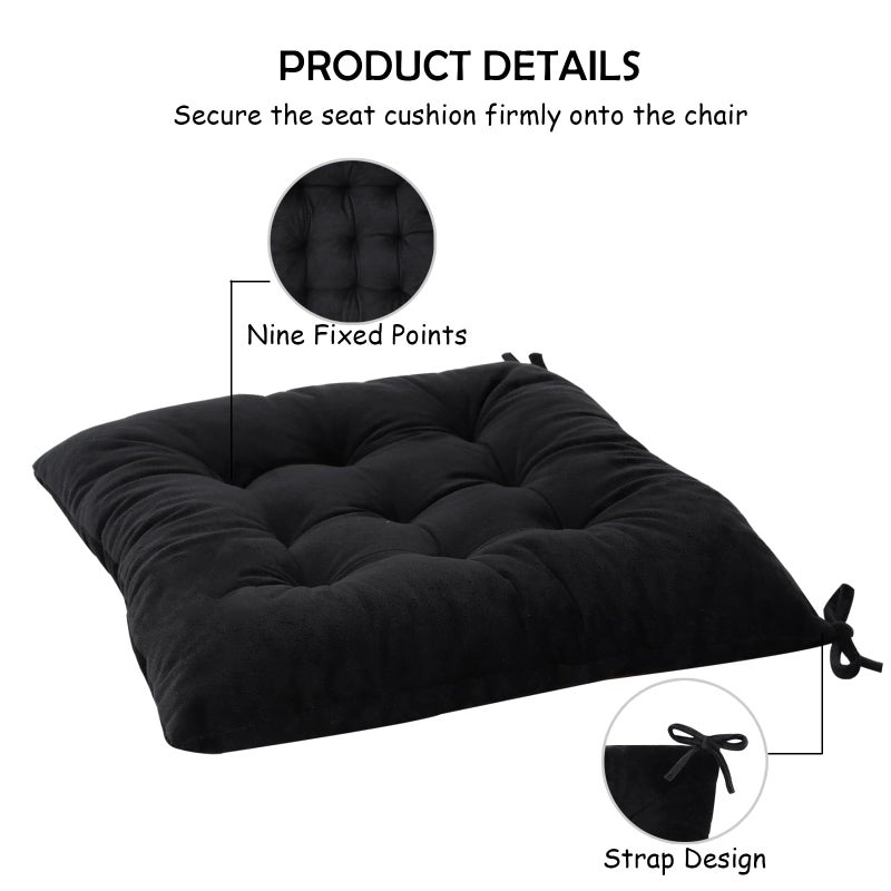 MissSoul MissSoul Set of 2 Chair Cushions for Dining Chairs with Ties  Indoor Non-Slip Kitchen Chair Pad and Dining Room Seat Cushion Mat for Office Living Room Outdoor 15.5 "" - Black - Image 3